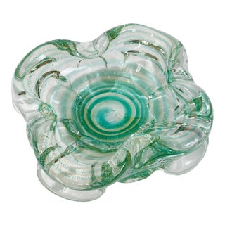 Vintage Murano Style Green Swirl Catchall or Ashtray For Sale
