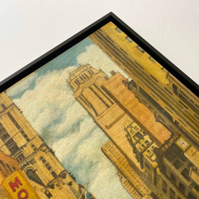 Dave Milton Vintage 1959 Mid Century Modern Edward Hopper Style " 42nd Street and Fifth Avenue, New York City " Framed Original Realist Oil Painting For Sale - Image 11 of 18