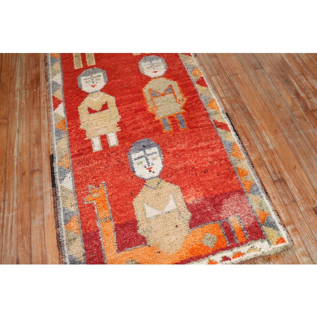 Textile Vintage Zabihi Collection Turkish Pictorial Anatolian Red Runner - 3'1" x 9'4" For Sale - Image 7 of 9