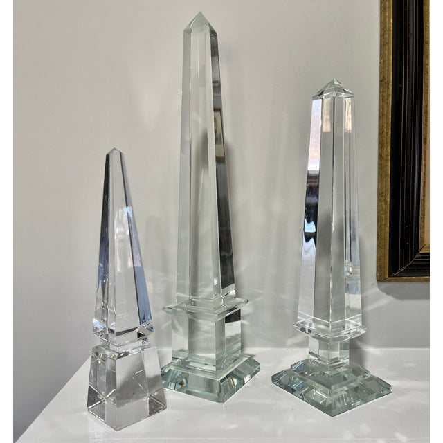 Baccarat Baccarat and Italian Crystal Obelisks, a Set of Three For Sale - Image 4 of 11