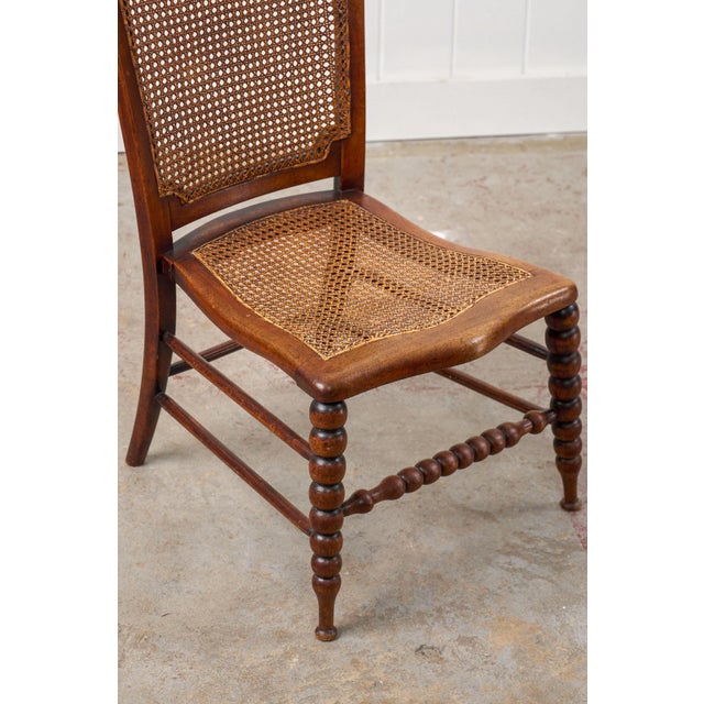 Antique Petite Walnut Accent/ Nursing Chair With Hand-Tied Cane Seat + Back With Bobbin Legs For Sale In Charleston - Image 6 of 10