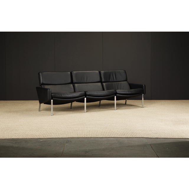 Preben Fabricius Black Leather FK-883 Three-Seat Sofa by Preben Fabricius & Jorgen Kastholm For Sale - Image 4 of 12