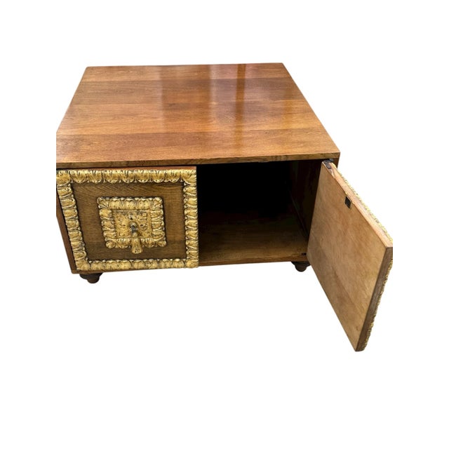 Baroque Mid-Century Spanish Revival Low Storage Cabinet With Gold Gilt Accents For Sale - Image 3 of 9