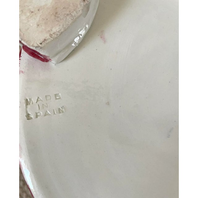 Vintage Ceramic Hand,-Painted Floral Cache-Pot or Planter. Made in Spain. Pink, Red, White. For Sale - Image 9 of 11