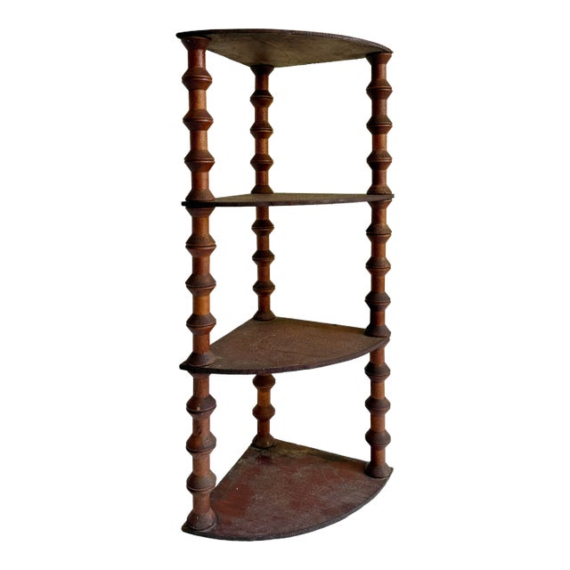 Antique Folk Art Spool Corner Shelf, Early 20th Century For Sale