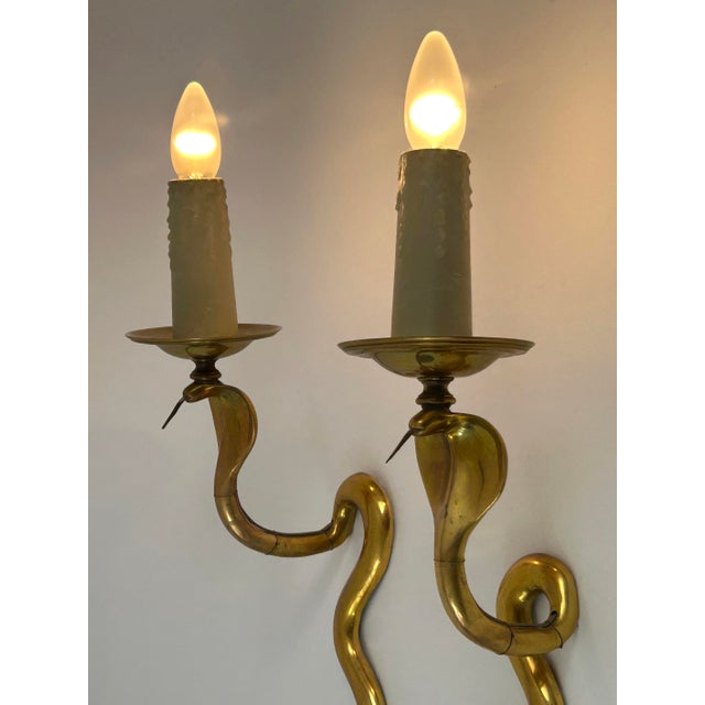 Vintage Cast Brass Cobra Wall Lamps from Maison Jansen, 1960s, Set of 2 For Sale - Image 6 of 18