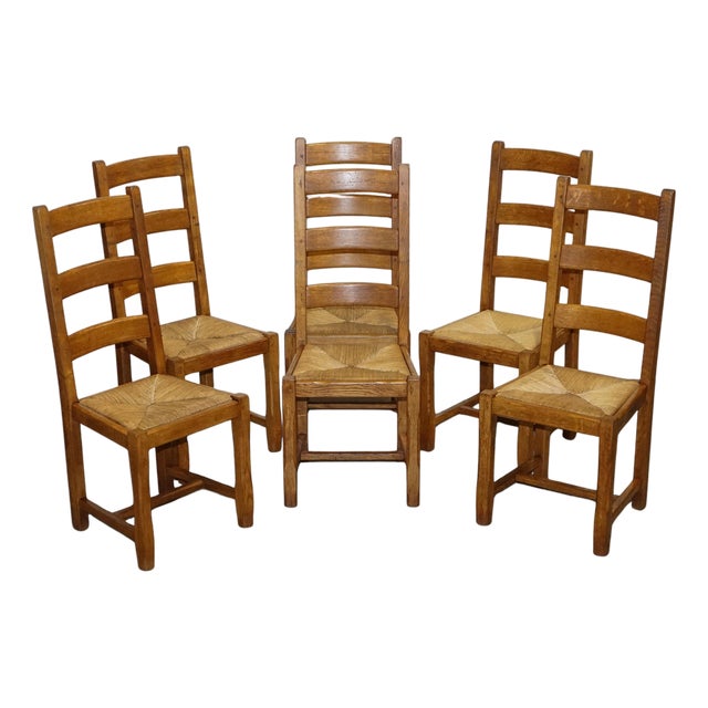 Vintage French Farm Country Dining Chairs, 1950s, Set of 6 For Sale