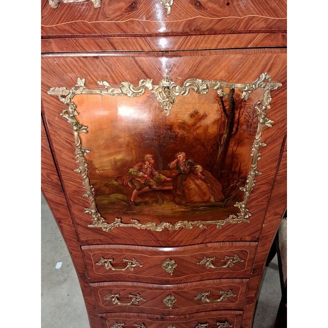 Louis XV Transition Style Lady's Secretary Desk – Wood and Violet Wood Marquetry, Marble Top Dimensions: Height: 136 cm...