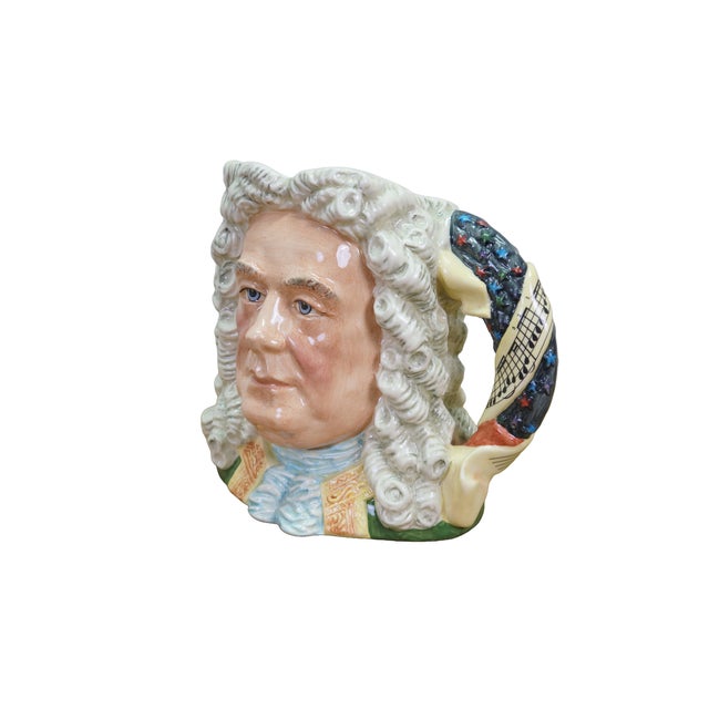 Large vintage Royal Doulton 7080 porcelain character jug of George Frideric Handel featuring a music score and fireworks...
