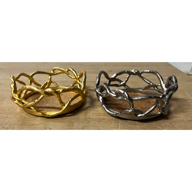1990s 1990s Michael Aram Vintage Silver/Gold Tone Pair Wine Coasters For Sale - Image 5 of 7