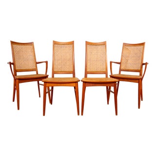 Danish Teak Rattan Cane Chairs by Niels Koefoed for Koefoeds Hornslet, 1965, Set of 4 For Sale