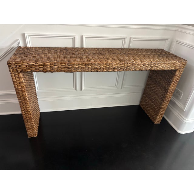 Farmhouse Coastal Rattan Console Table For Sale - Image 11 of 11