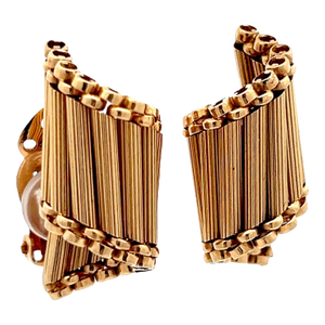 Vintage 14k Gold Retro Clip-on Earrings by F & F Felger, Mid-Century, A Pair