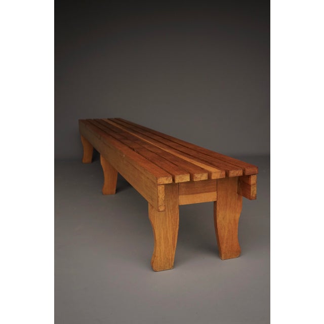 Mid-Century Modern Long Oak Slatted Bench, 1960s For Sale - Image 3 of 9