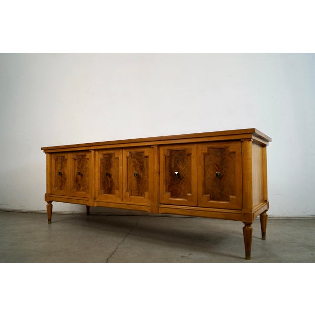 1960s 1960’s Hollywood Regency Burl Wood & Travertine Credenza / Low Console Table For Sale - Image 5 of 12