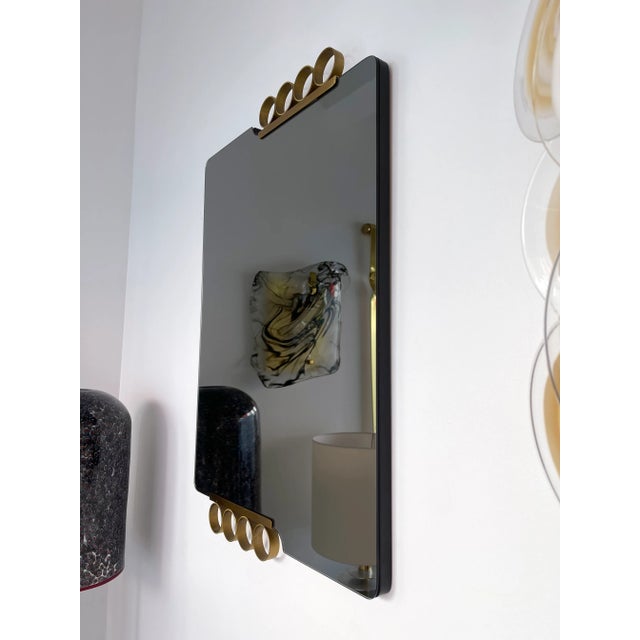 Pair of Mirrors Brass Disc Gray Tinted Glass by Modernindustria, Italy, 1970s For Sale - Image 6 of 13