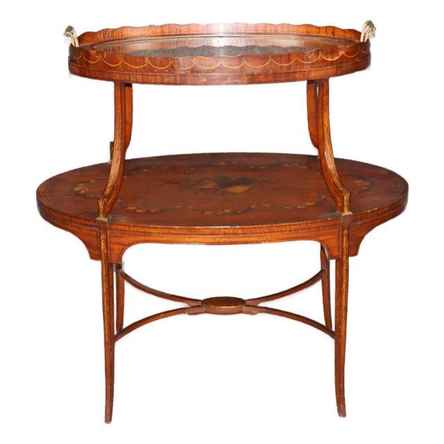 19th C Antique English Adams Paint Decorated Two-Tier Dessert Table For Sale