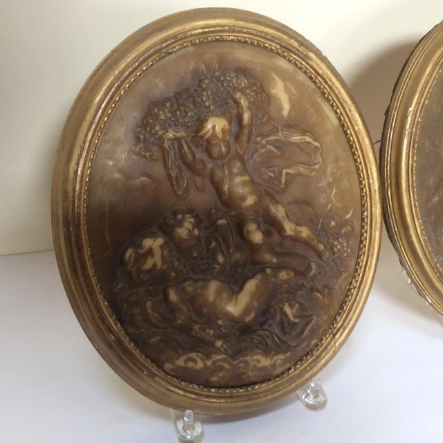 Antique Wax Cherub Reliefs - A Pair For Sale - Image 4 of 9