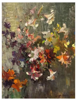 Alfejs Bromults, My Garden Flowers, 1974, Oil on Cardboard