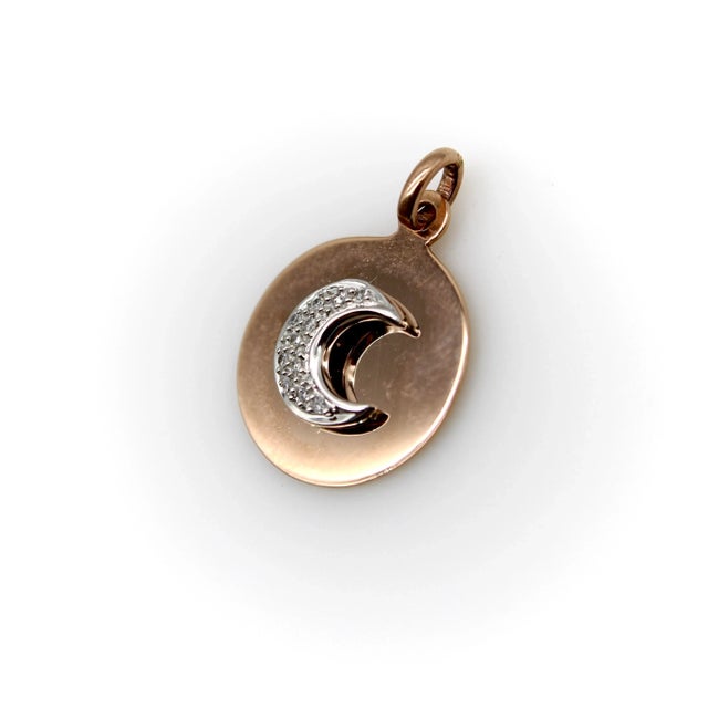1990s Vintage 14k Rose Gold and Diamond Crescent Moon Pendant For Sale - Image 4 of 8