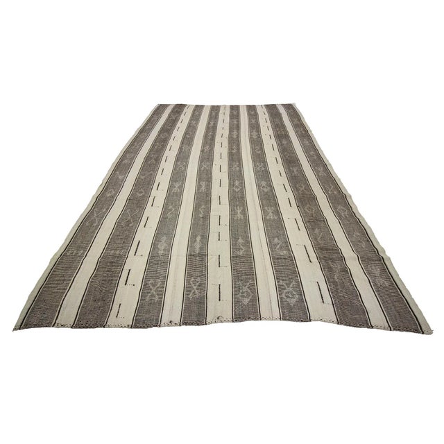 Striped Vintage modern kilim rug from Adana region of Turkey. Approximately 45-55 years old. In very good condition