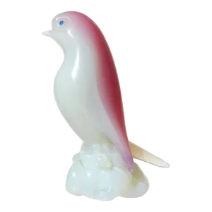 Murano Seguso Vetri d'Arte Vintage Pink Opalescent White Italian Art Glass Bird Figure Sculpture