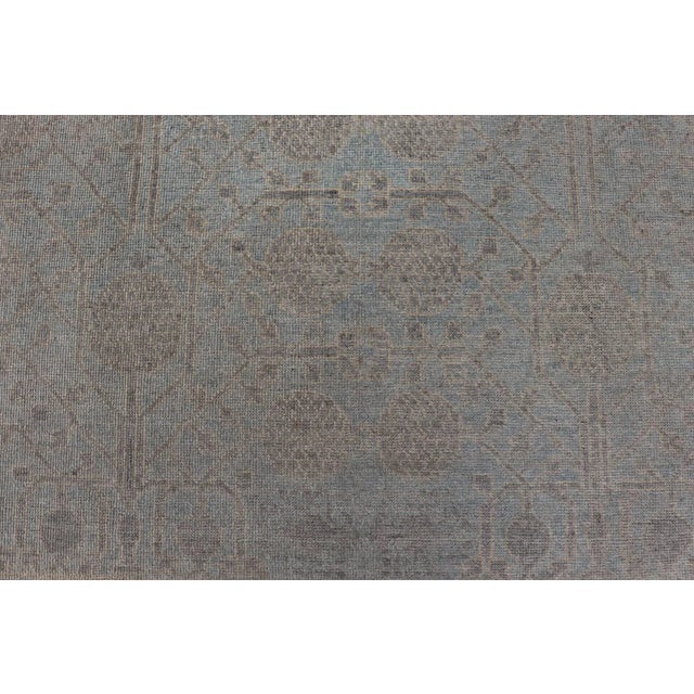 Textile Afghan Khotan Rug With Geometric Design in Shades of Light Blue and Taupe For Sale - Image 7 of 12