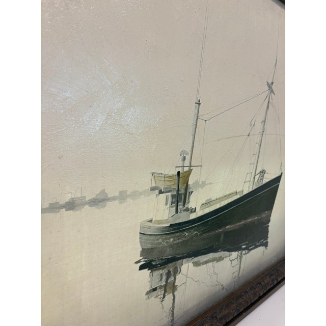 Vintage Oil Painting of Nantucket Fishing Boat on Calm Water by Lytas For Sale - Image 4 of 6