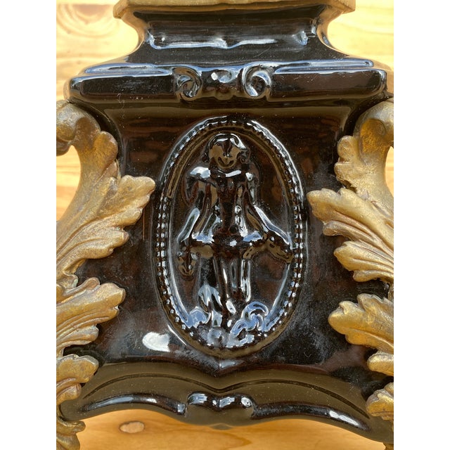 Late 20th Century Vintage French Neogothic Altar Torchère Candlestick Set With Black Porcelain- Set of 2 For Sale - Image 5 of 8