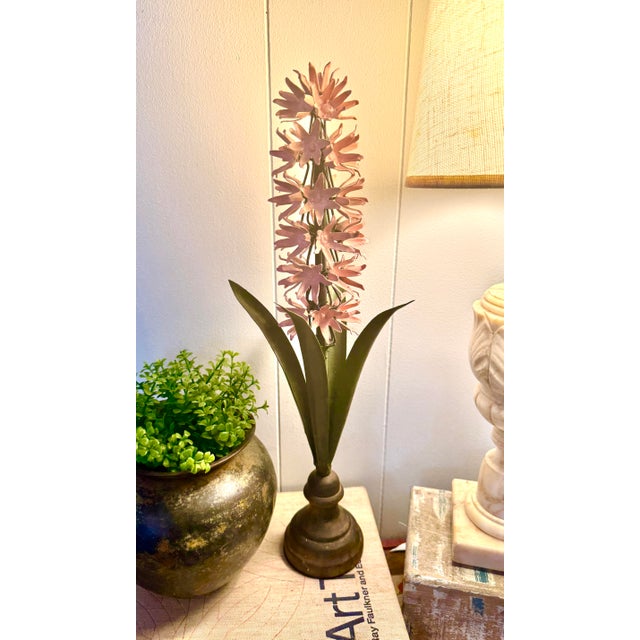 Vintage Italian Tole Hyacinth Sculpture – Hand-Painted Pink Metal Botanical Decor, Hollywood Regency Style By For Sale - Image 12 of 12