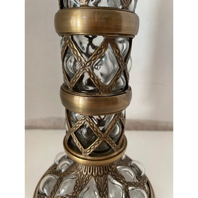 Asian Vintage Brass and Beveled Bubbled Glass Candle Holders From India - Set of 2 For Sale - Image 3 of 9