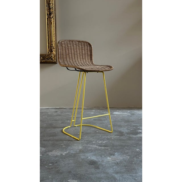 1970s Rattan and Yellow Iron Stool from Cidue, Italy, 1970s For Sale - Image 5 of 5