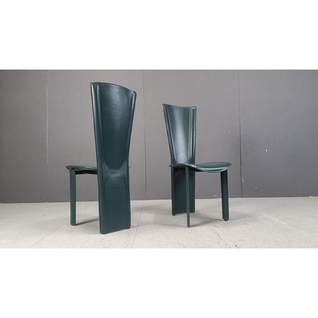 Vintage Green Leather Dining Chairs, 1980s, Set of 4 For Sale - Image 13 of 14