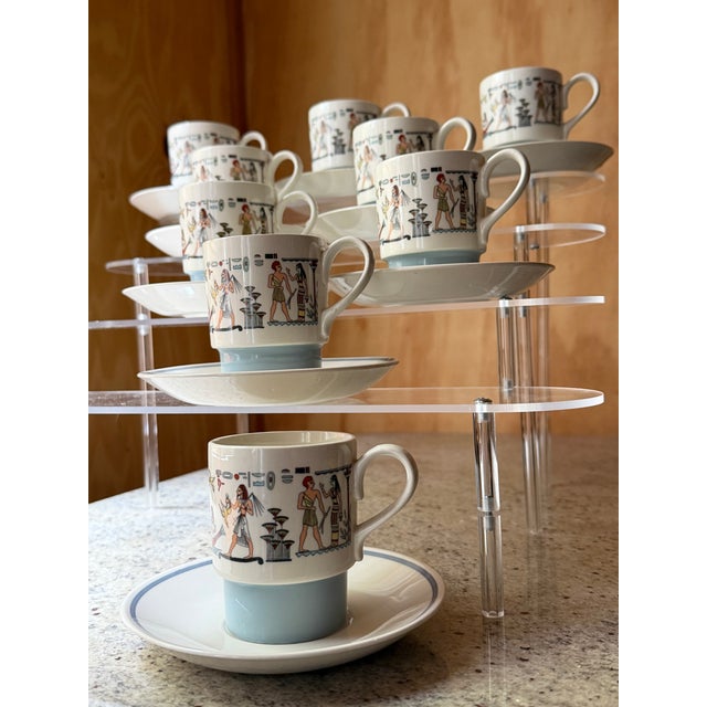 Dutch Modernist Egyptian Revival Espresso Service by Petrus Regout for Royal Sphinx Maastricht, 1960s, Set of 18 For Sale - Image 16 of 17