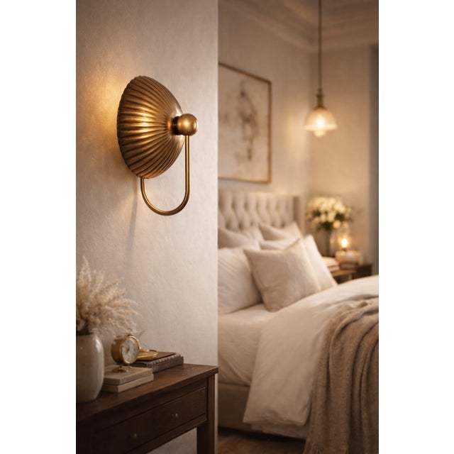 Vintage Brass Wall Sconce Light Fixture, Mid-Century Modern Bedroom or Living Room Wall Lamp, Antique Finish, Unique Home Decor For Sale - Image 6 of 9
