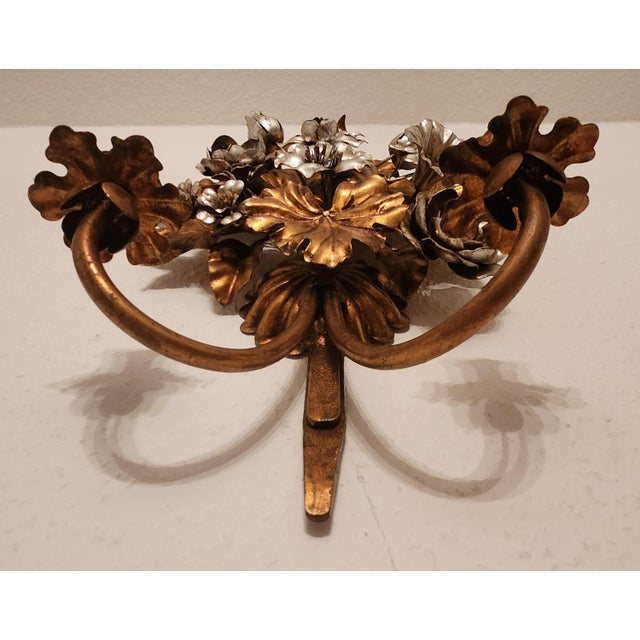 Hand-Forged Gold-Plated and Silver-Plated Candle Wall Lamps by S. Salvadori, Italy, 1950s, Set of 2 For Sale - Image 16 of 18