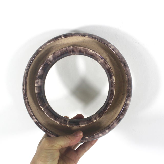 Brown Large Vintage Pansy Ring German Pottery Ikebana Flower Frog Vase, Circular Ceramic Holder For Sale - Image 8 of 9