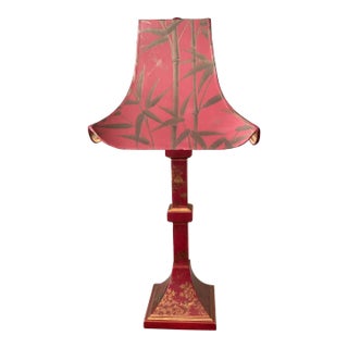 Vintage Red Chinoiserie Table Lamp With Red Pagoda Shade by Frederick Cooper For Sale