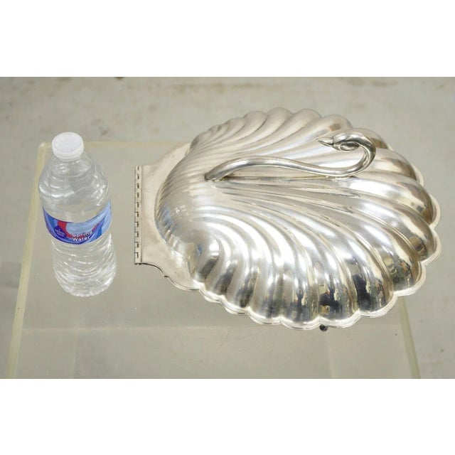 Vintage Leonard Silverplate Clam Shell Form Silver Plated Hinged Warmer With Swan Handle For Sale - Image 10 of 12