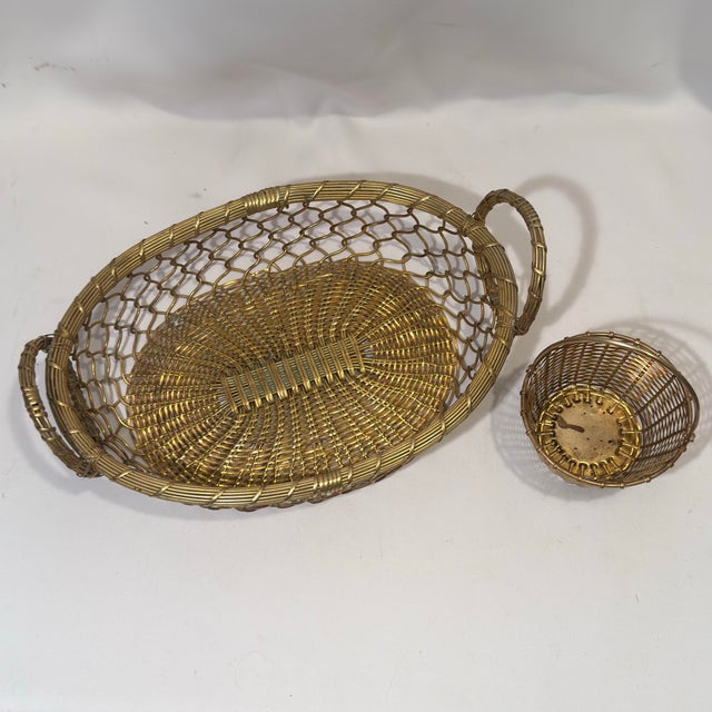 Vintage Castilian Imports Woven Brass Tabletop Baskets - Set of 2 For Sale - Image 4 of 11