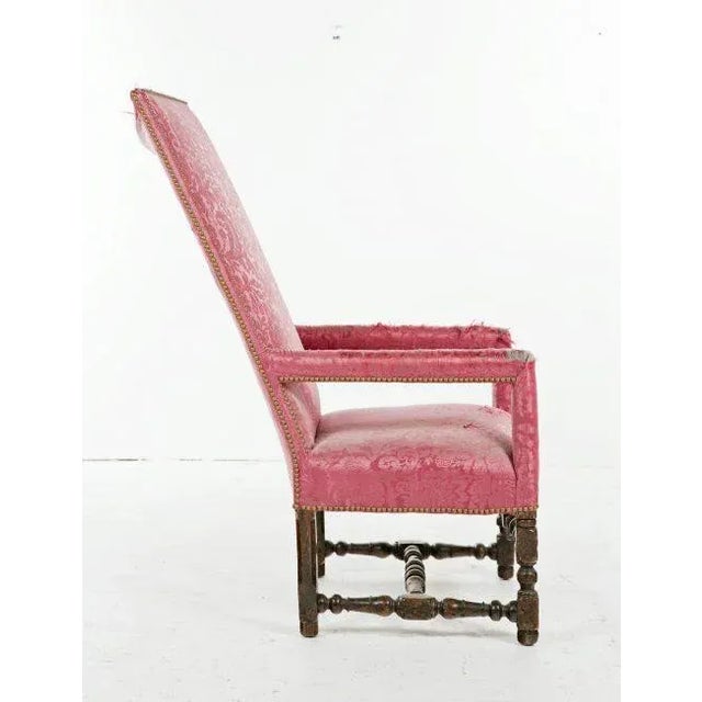 French Provincial Early 18th Century French Pink Upholstered Armchair For Sale - Image 3 of 10