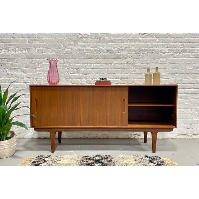 Mid Century Modern Styled Teak Credenza | Scandinavian Media Console | Handmade Reclaimed Wood Sideboard For Sale - Image 4 of 14