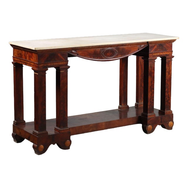 Empire Console Table in White Marble and Mahogany For Sale