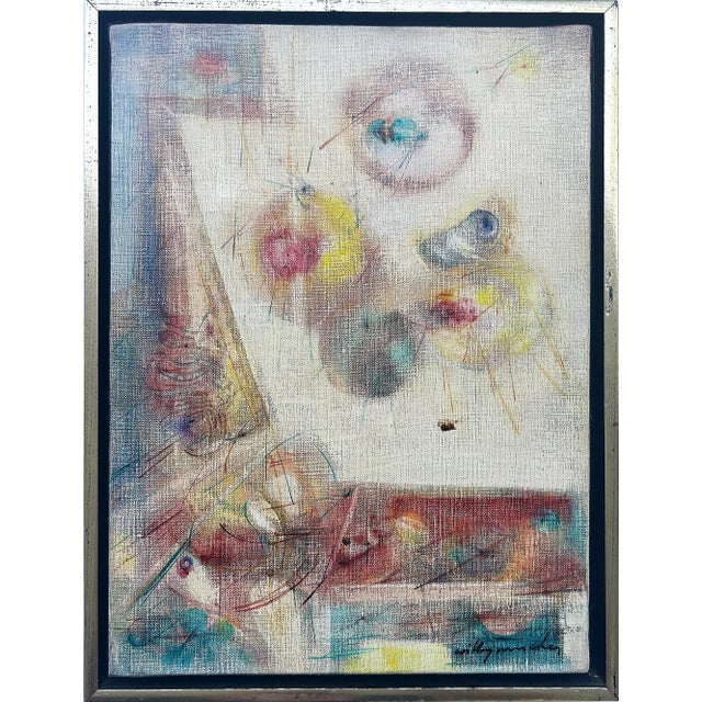 1950s 1958 Willy Mucha Fanciful Abstract Oil Painting on Canvas, Signed For Sale - Image 5 of 5