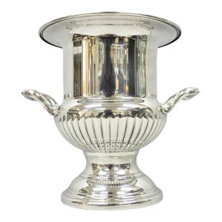 Vintage Regency Silver Plated Trophy Cup Urn Ribbed Champagne Chiller Ice Bucket For Sale