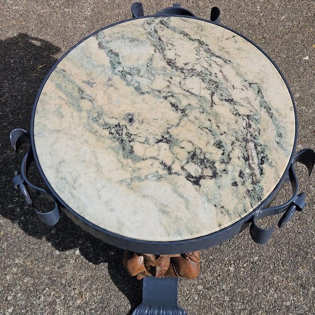 Metal Forged Iron Lounge Table with Marble Top by Jean Maurice Rothschild, 1950s For Sale - Image 7 of 18