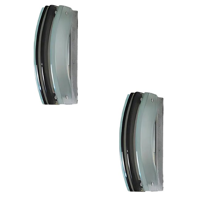 Ground Satin Crystal Sconces in the Style of Fontana Arte, 1960s, Set of 2 For Sale