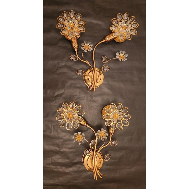 Mid-Century Modern Hollywood Regency Gold-Plated Brass Wall Lamps with Swarovski Crystals from Ernst Palme Palwa, 1960s, Set of 3 For Sale - Image 9 of 18