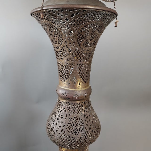 Metal 1950s Syrian Pierced Brass Floor Lamp For Sale - Image 7 of 13