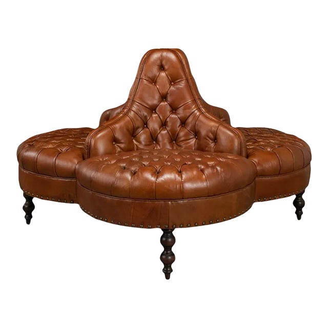 Traditional Curved Leather Lobby Sofa For Sale